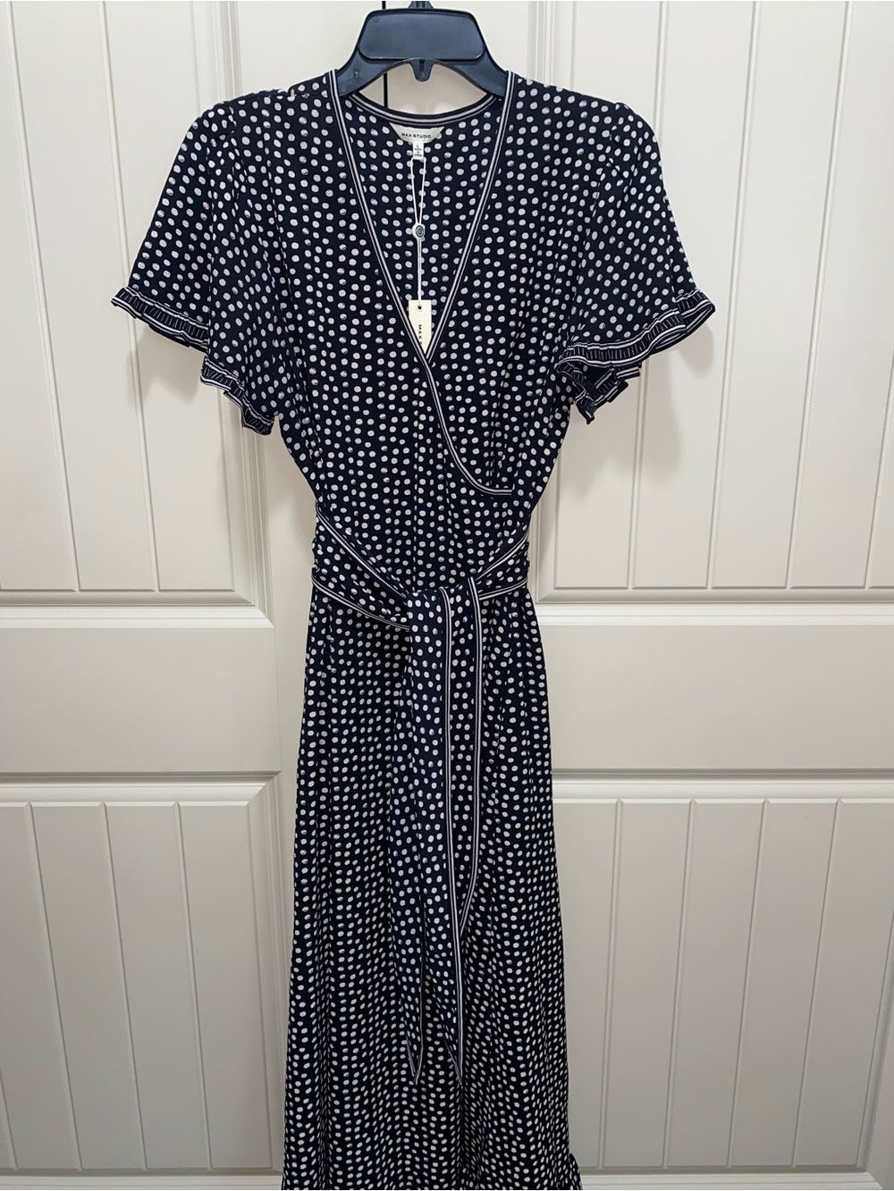 New Max Studio Polka Dot Wrap Dress - Black /White size LRG